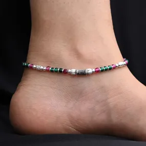 Silver Exclusive Pink &amp; Green Beaded Anklets for Girls