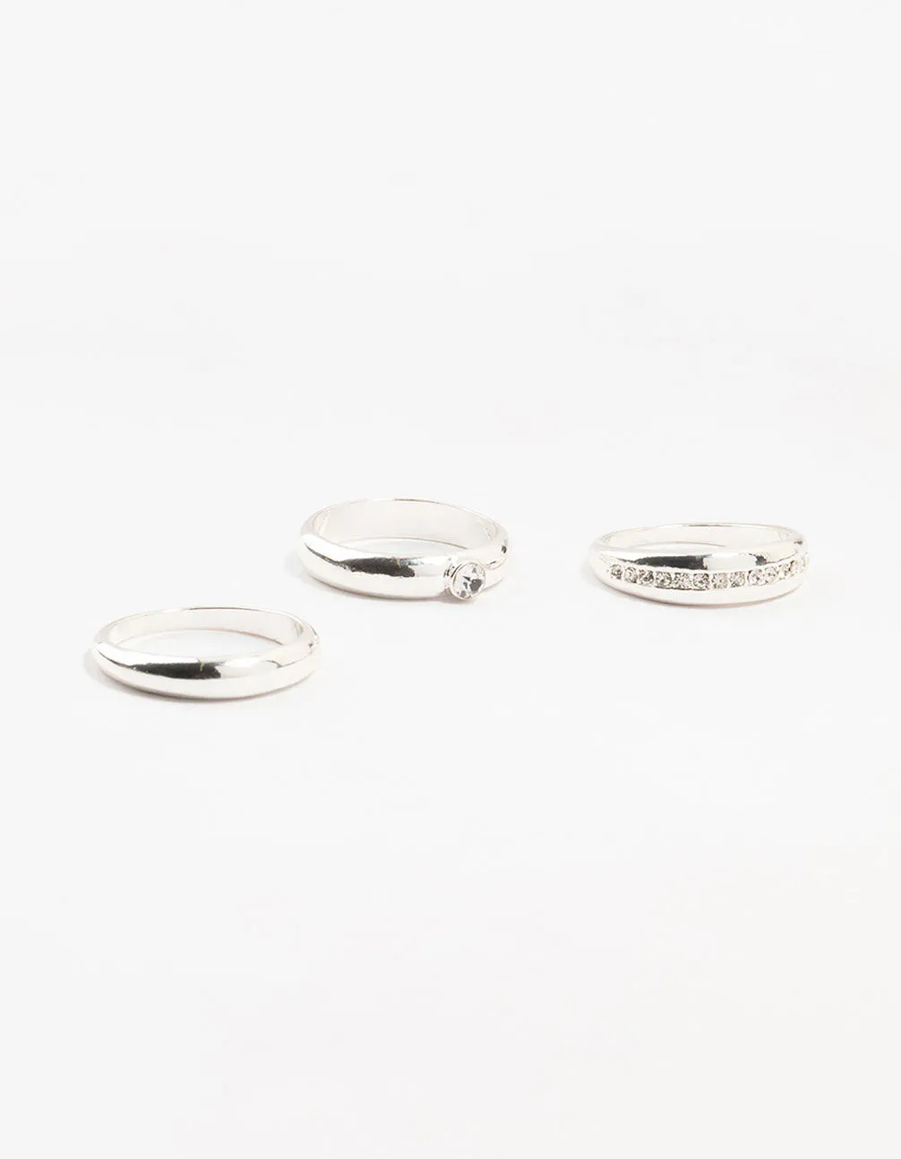 Silver Plated Cubic Zirconia &  Chunky Rings 3-Pack