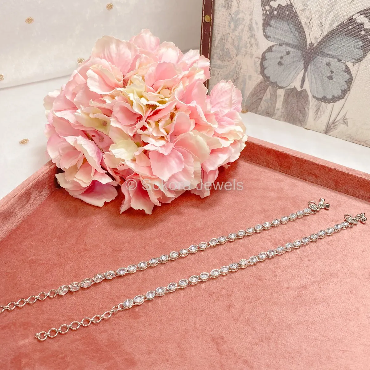 Simple Crystal Anklets - Silver