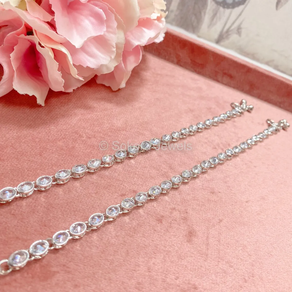 Simple Crystal Anklets - Silver