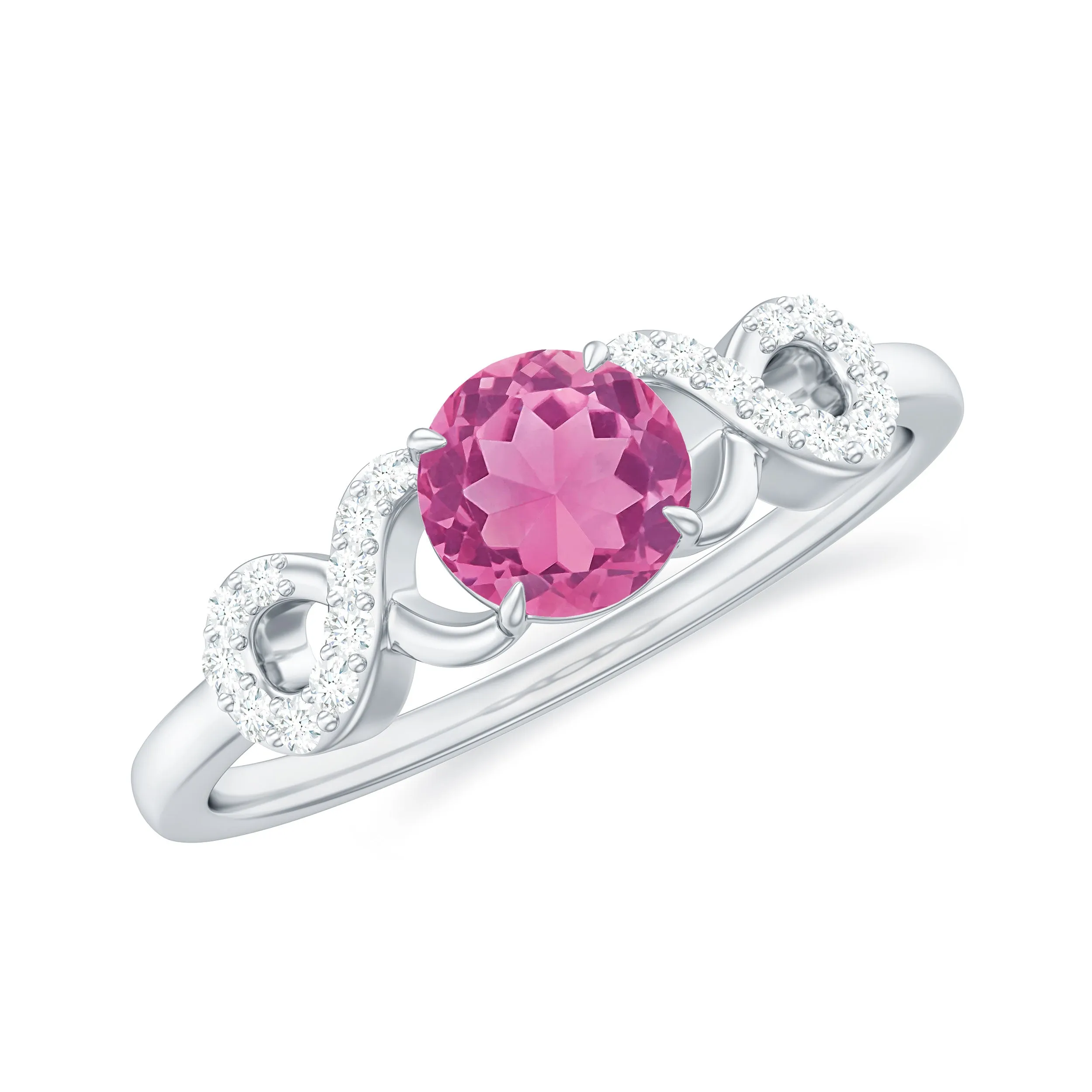 Solitaire Pink Tourmaline Infinity Promise Ring with Diamond