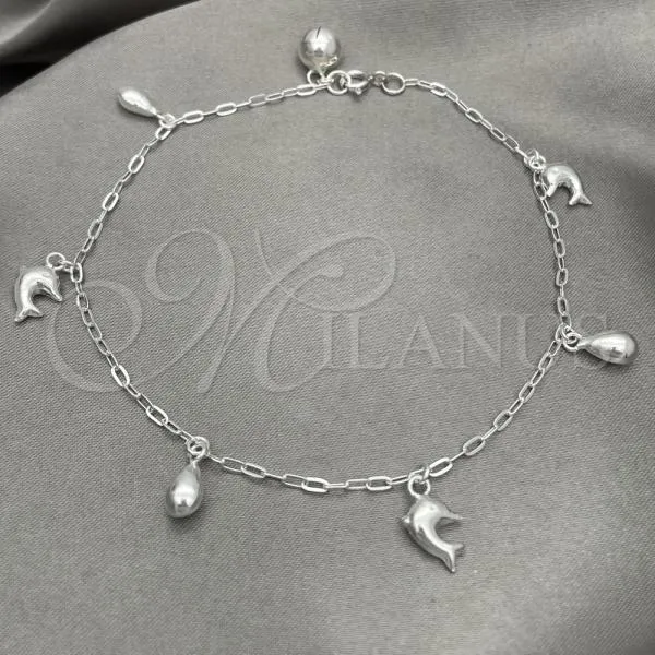 Sterling Silver Charm Anklet , Dolphin Design, Polished, Silver Finish, 03.409.0037.10