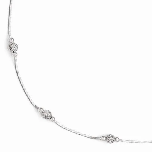 Sterling Silver Polished & Textured Beaded Anklet