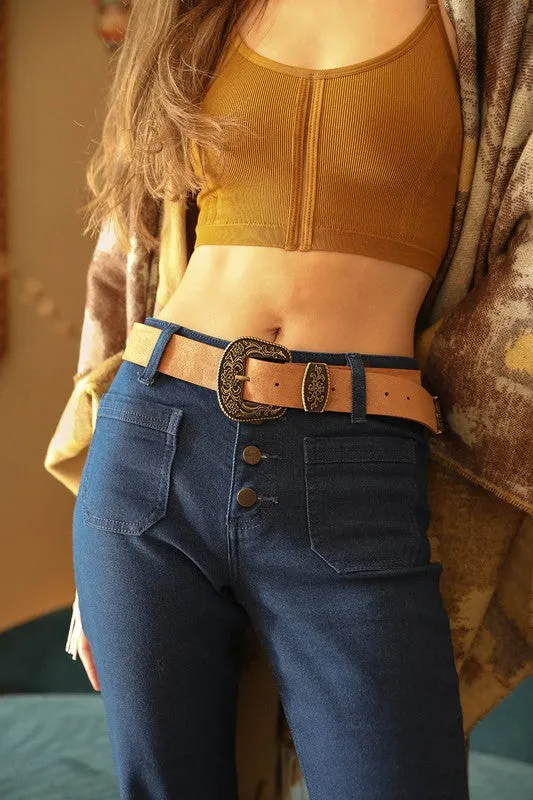 Suede Antique Gold Western Buckle Belt