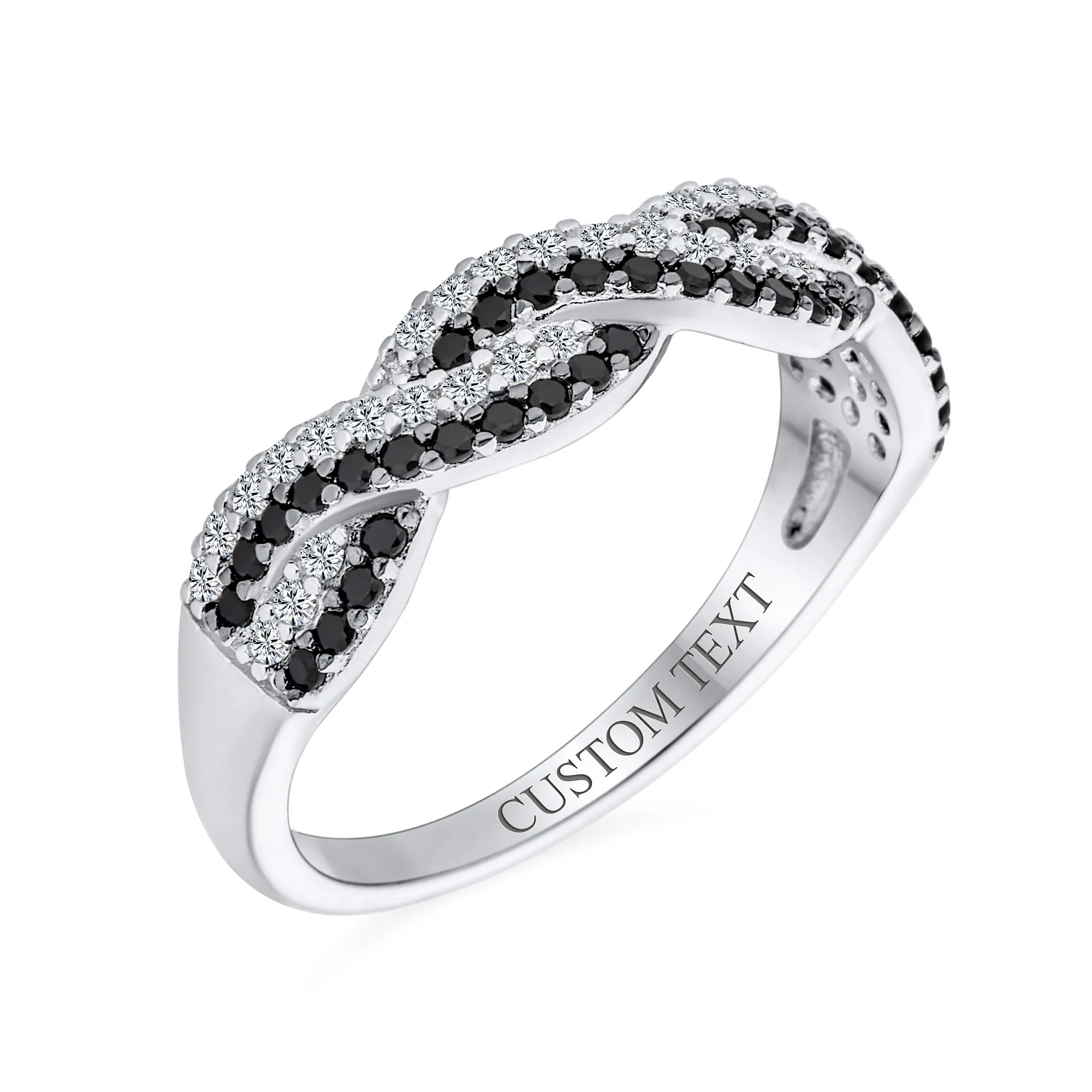 Two Tone Cocktail Statement Ring: Black & White CZ Infinity Band in Sterling Silver