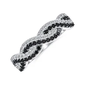 Two Tone Cocktail Statement Ring: Black & White CZ Infinity Band in Sterling Silver